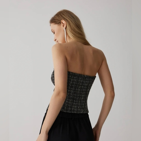 🖤🩶 COMMENSE Tweed Button Ruched Tube Top-SZ M🖤🩶NWT - Picture 3 of 17